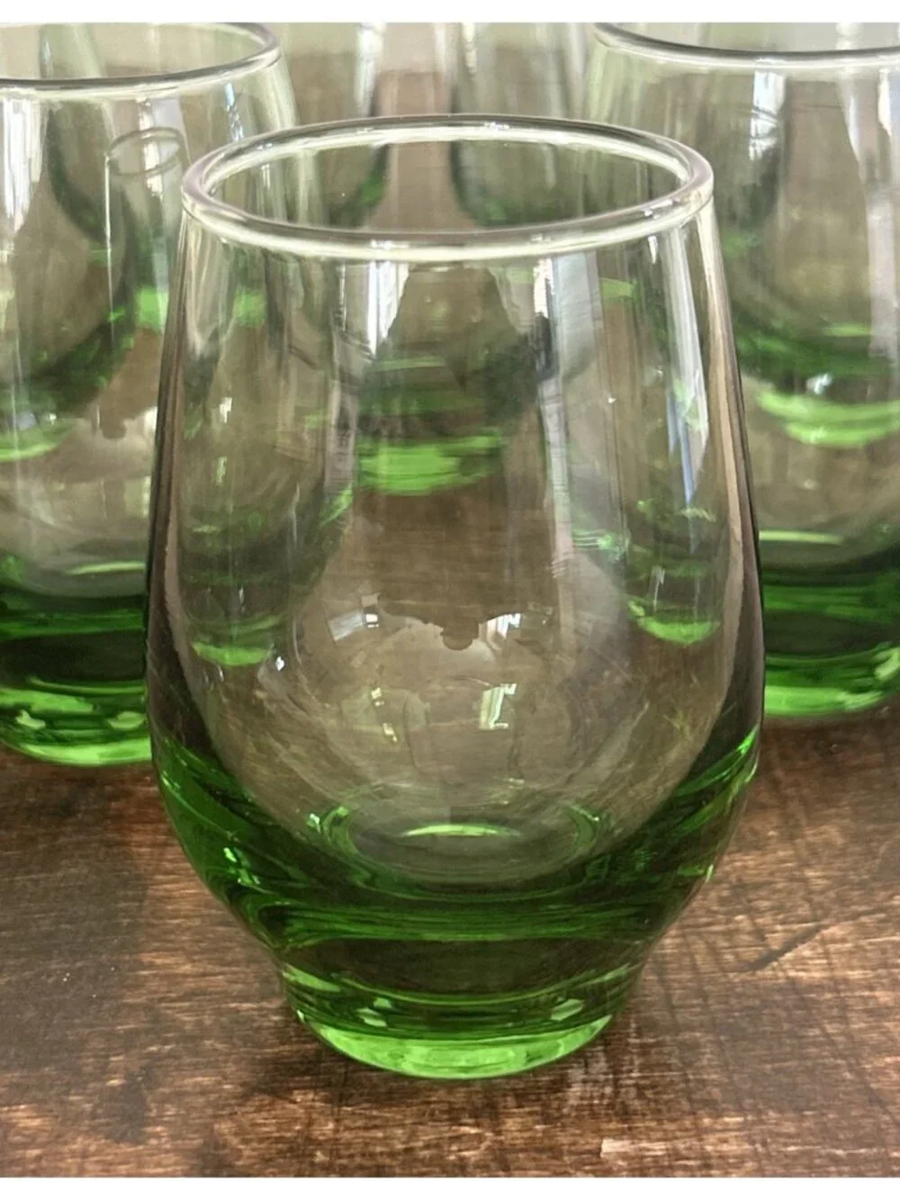 Vintage Set of 8 Libbey Tempo Green Roly Poly Drink Juice Glasses Mid Century